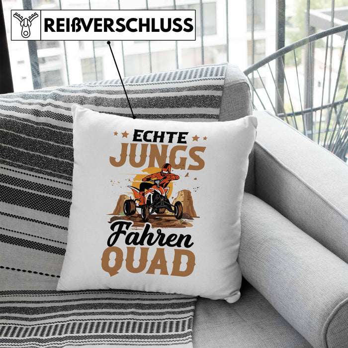 Quad-Fahrer Kissen mit Füllung 40x40 Geschenk Echte Jungs Fahren Quad Geschenkidee (Grau) Blau Trendation