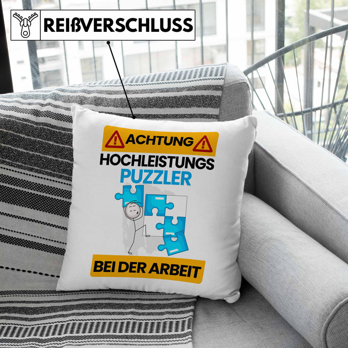 Puzzler Kissen mit Füllung 40x40 Geschenk Lustiger Spruch Geschenkidee für Puzzler Achtung Hochleistungs Puzzler Bei Der Arbeit (Grau) Grau Trendation