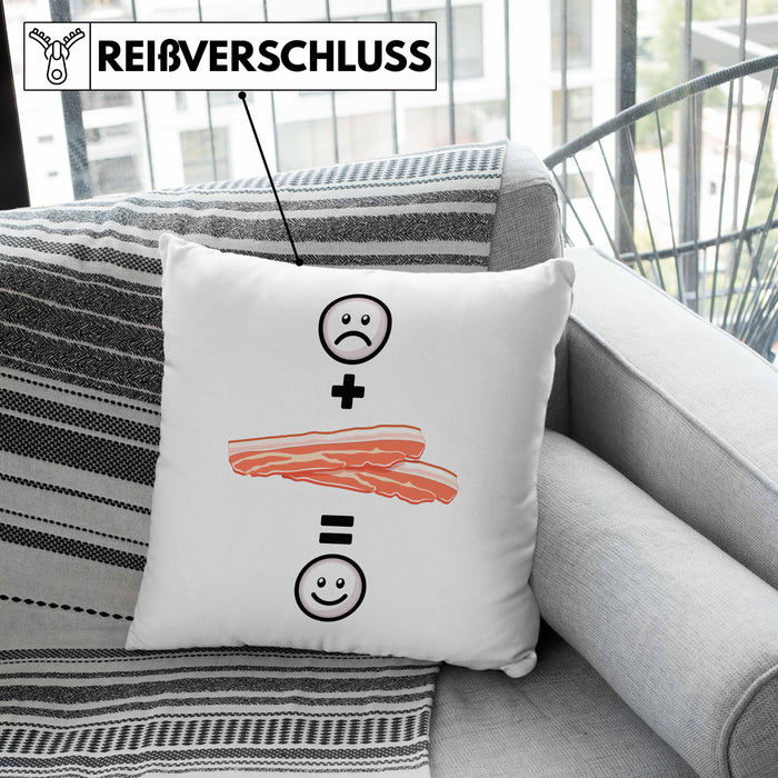 Bacon Kissen mit Füllung 40x40 Geschenk für Bacon-Liebhaber Lustige Geschenkidee :( + Bacon = :) Geburtstag (Grau) Grün Trendation