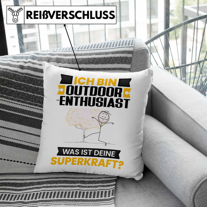 Outdoor-Enthusiast Kissen mit Füllung 40x40 Geschenk für Outdoor-Enthusiast Geburtstag Lustiger Spruch Was Ist Deine Superkraft (Grau) Blau Trendation