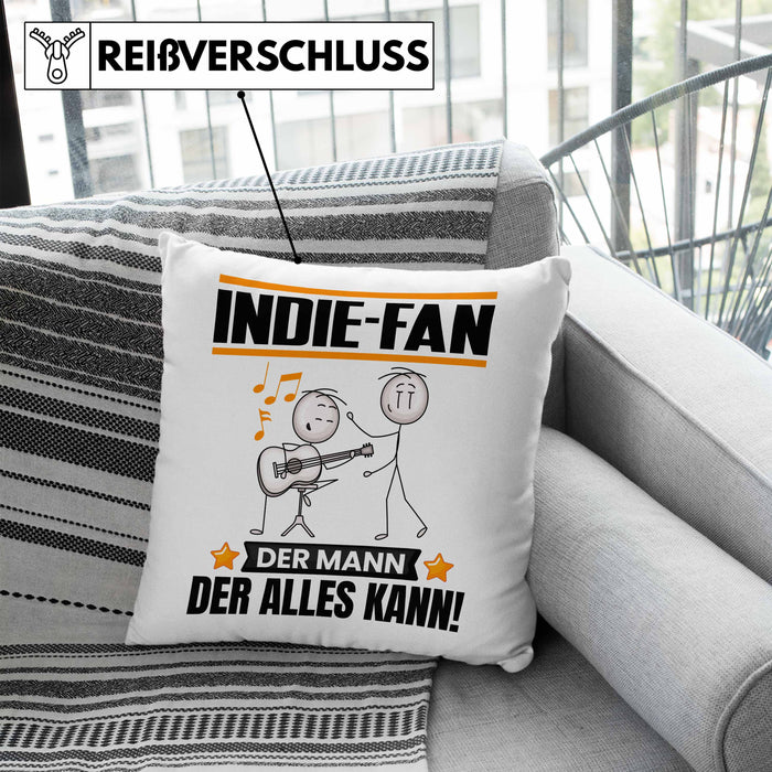 Indie-Fan Kissen mit Füllung 40x40 Geschenk für Indie-Fan Der Mann Der Alles Kann Geschenkidee zum Geburtstag (Grau) Blau Trendation