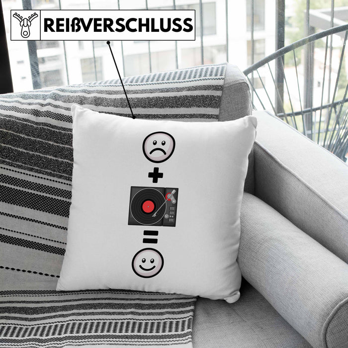 DJ Schallplattenspieler Kissen mit Füllung 40x40 Geschenk für Schallplatten Fans :( + Schallplatte = :) Lustige Geschenkidee Geburtstag (Grau) Rosa Trendation