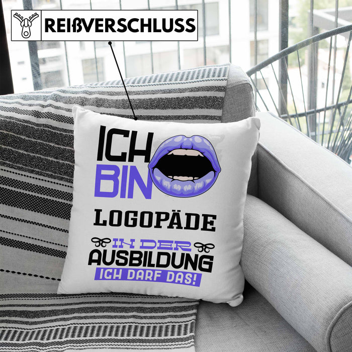 Logopäde Ausbildung Kissen mit Füllung 40x40 Geschenk Ich Bin Logopäde In Der Ausbildung Ich Darf Das Geschenkidee Spruch (Grau) Blau Trendation