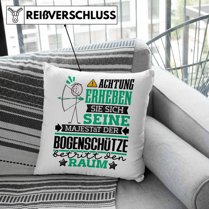 Bogenschütze Geschenk Kissen mit Füllung 40x40 Lustiger Spruch Erheben Sie Sich Der Bogenschütze Betritt den Raum (Grau) Rosa Trendation