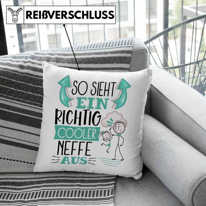 Neffe Kissen mit Füllung 40x40 Geschenk So Sieht Ein RIchtig Cooler Neffe Aus Geschenkidee Lustiger Spruch Geburtstag (Grau) Grau Trendation