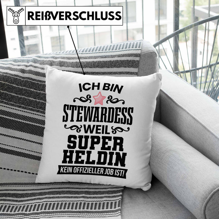 Stewardess Kissen mit Füllung 40x40 Geschenk für Stewardessin Lustiger Spruch (Grau) Grün Trendation