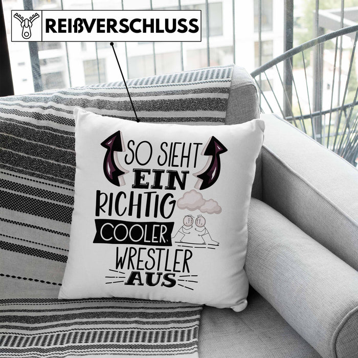 So Sieht Ein Richtig Cooler Wrestler Aus Geschenk Kissen mit Füllung 40x40 Lustiger Spruch Geschenkidee (Grau) Blau Trendation