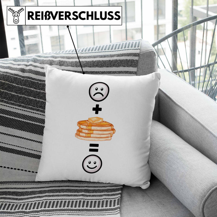 Pfannkuchen Pancaked Kissen mit Füllung 40x40 Geschenk für Pfannkuchen-Liebhaber Lustige Geschenkidee :( + Pfannkuchen = :) Geburtstag (Grau) Blau Trendation