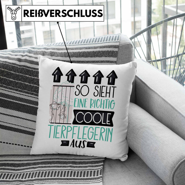 Tierpflegerin Geschenk Kissen mit Füllung 40x40 Lustig Geschenkidee für Tierpflegerin Geburtstag So Sieht Eine Richtig Coole Tierpflegerin Aus Frauen Spruch (Grau) Blau Trendation