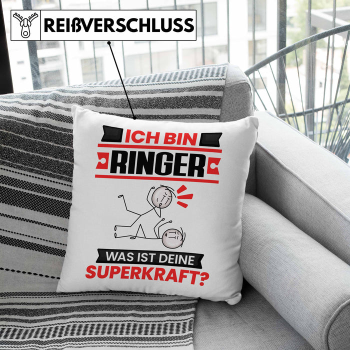 Ringer Kissen mit Füllung 40x40 Geschenk für Ringer Geburtstag Lustiger Spruch Was Ist Deine Superkraft (Grau) Grün Trendation