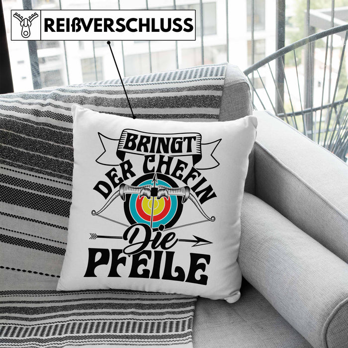 Bogenschützin Kissen mit Füllung 40x40 Geschenk Frauen Bogenschießen Geschenkidee Pfeil und Bogen (Grau) Blau Trendation