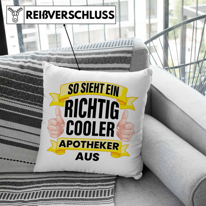 Apotheker Kissen mit Füllung 40x40 Geschenk Spruch Pharmazie Lustig (Grau) Blau Trendation