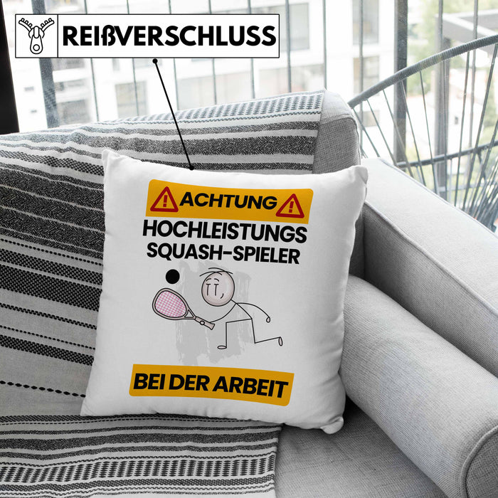 Squash-Spieler Kissen mit Füllung 40x40 Geschenk Lustiger Spruch Geschenkidee für Squash-Spieler Achtung Hochleistungs Squash-Spieler Bei Der Arbeit (Grau) Grün Trendation