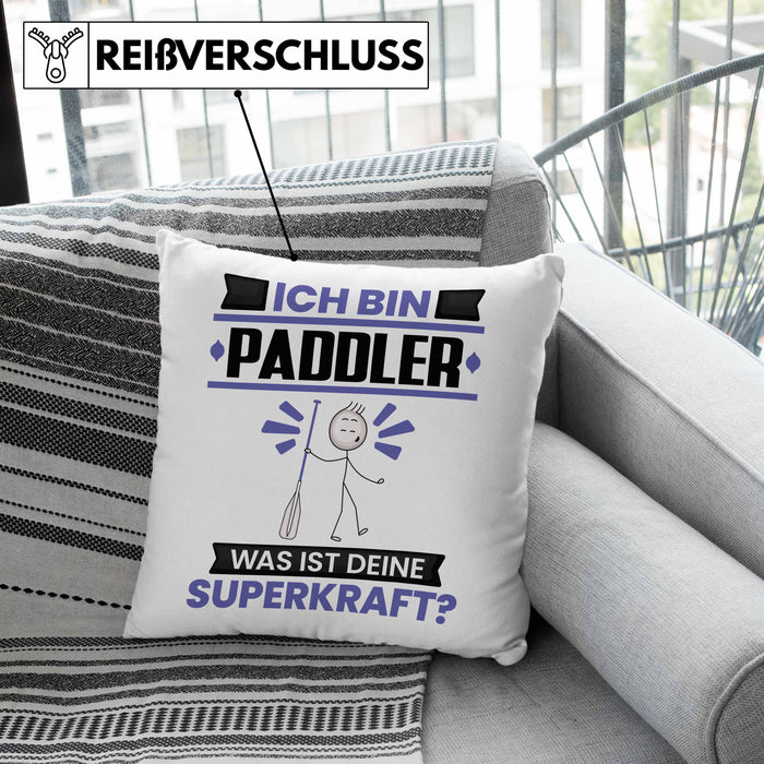Paddler Kissen mit Füllung 40x40 Geschenk für Paddler Geburtstag Lustiger Spruch Was Ist Deine Superkraft (Grau) Grau Trendation
