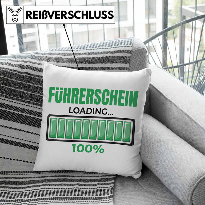 Führerschein Bestanden Geschenk Kissen mit Füllung 40x40 Bestandener Führerschein Führerschein Loading 100% Fahrschule (Grau) Rosa Trendation