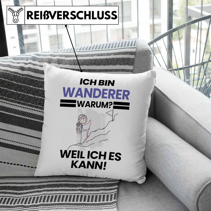 Wandern Geschenk Kissen mit Füllung 40x40 Lustiger Spruch Ich Bin Wandern Warum Weil Ich Es Kann Geschenkidee Bester Wandern Geburtstag (Grau) Blau Trendation