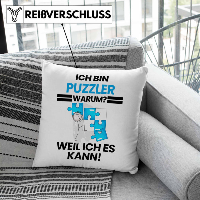 Puzzler Geschenk Kissen mit Füllung 40x40 Lustiger Spruch Ich Bin Puzzler Warum Weil Ich Es Kann Geschenkidee Bester Puzzler Geburtstag (Grau) Grau Trendation