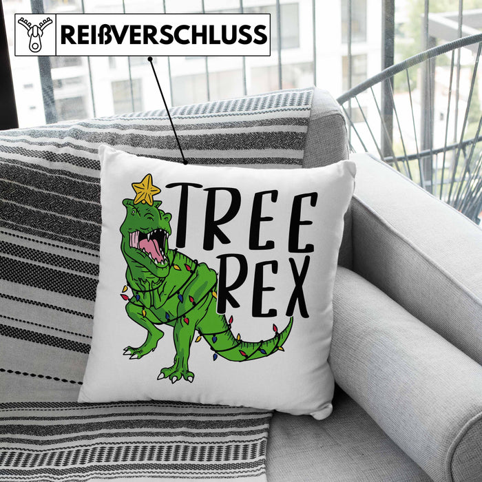 Tree Rex Kissen mit Füllung 40x40 Geschenk T-Rex Geschenkidee Jungs Weihnachten Dinosaurier Xmas (Grau) Grau Trendation