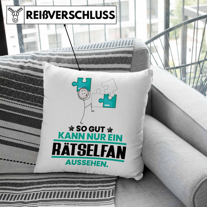 Rätselfan Geschenk Kissen mit Füllung 40x40 So Gut Kann Nur Ein Rätselfan Aussehen Geschenkidee (Grau) Blau Trendation
