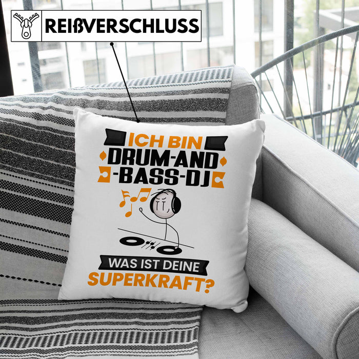 Drum-and-Bass-DJ Kissen mit Füllung 40x40 Geschenk für Drum-and-Bass-DJ Geburtstag Lustiger Spruch Was Ist Deine Superkraft (Grau) Grau Trendation