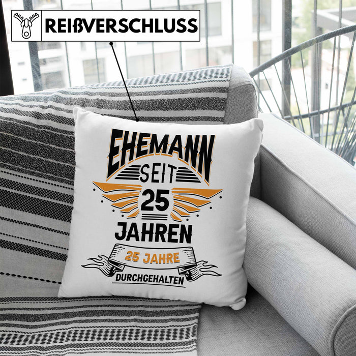 Ehemann Seit 25 Jahre Hochzeitstag Geschenk Lustiger Spruch Bester Ehemann JubiläumKissen mit Füllung 40x40 (Grau) Blau Trendation