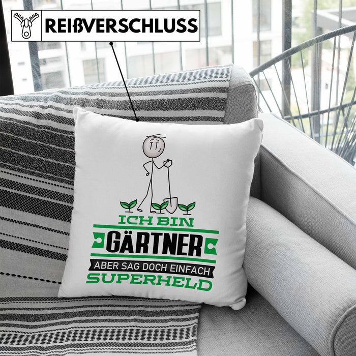 Gärtner Geschenk Kissen mit Füllung 40x40 Ich Bin Gärtner Aber Sag Doch Einfach Superheld Lustige Geschenkdiee für Gärtner (Grau) Blau Trendation