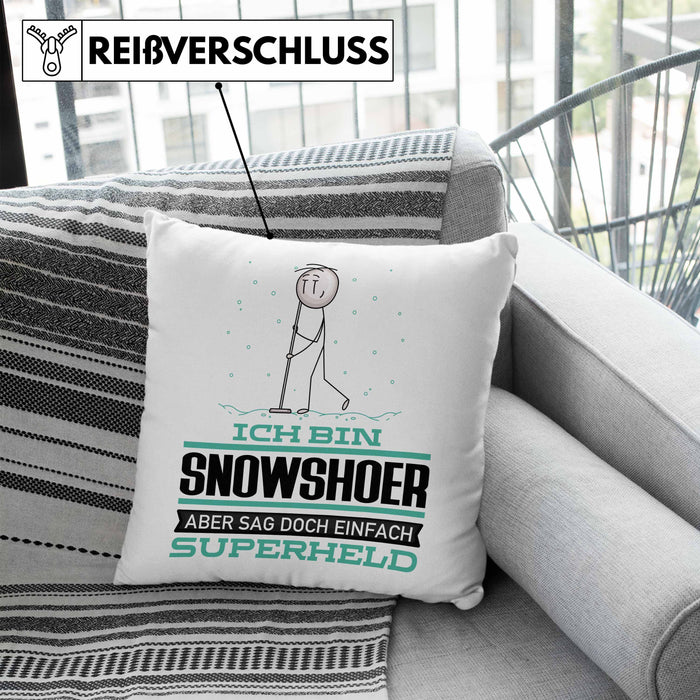 Snowshoer Geschenk Kissen mit Füllung 40x40 Ich Bin Snowshoer Aber Sag Doch Einfach Superheld Lustige Geschenkdiee für Snowshoer (Grau) Blau Trendation