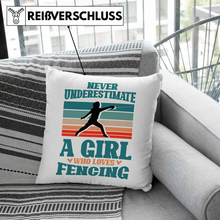 Lustige Fechten-Kissen mit Füllung 40x40 für Mädchen und Frauen Geschenk für Fechterinnen (Grau) Grün Trendation
