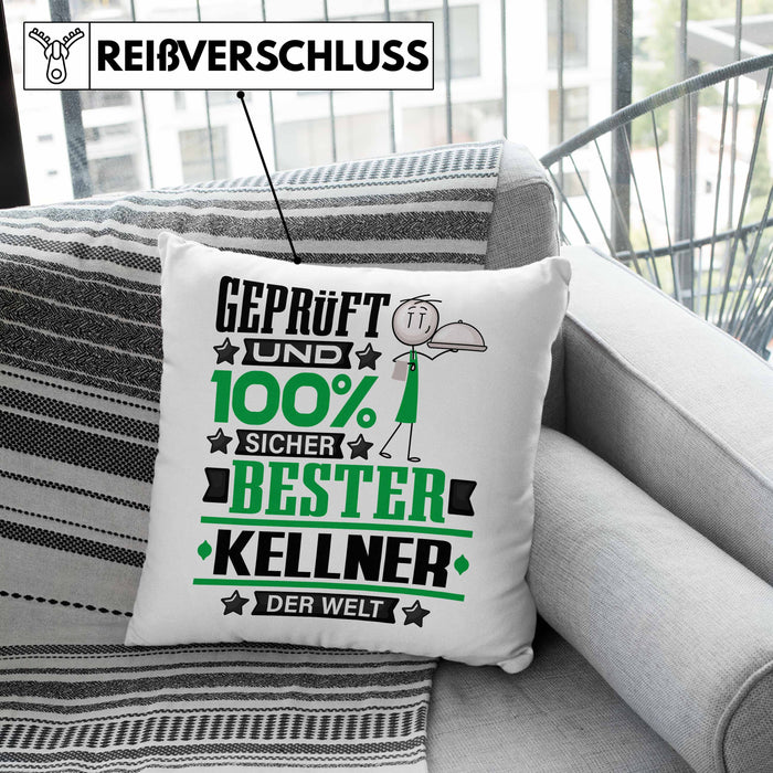 Kellner Geschenk Lustiger Spruch für Kellner Geschenkidee Bester Kellner Der WeltKissen mit Füllung 40x40 (Grau) Grün Trendation