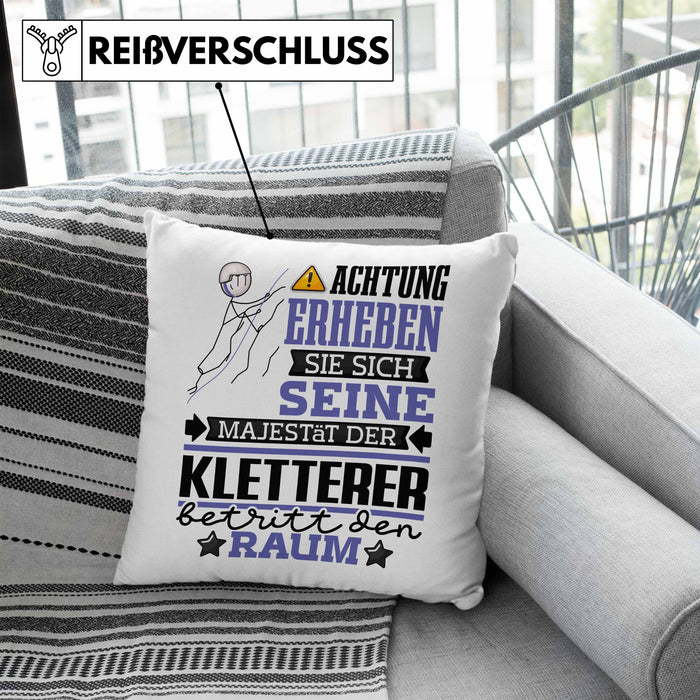Kletterer Geschenk Kissen mit Füllung 40x40 Lustiger Spruch Erheben Sie Sich Der Kletterer Betritt den Raum (Grau) Blau Trendation