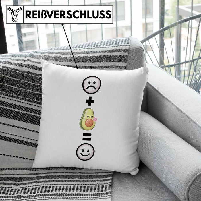 Avocado Kissen mit Füllung 40x40 Geschenk für Avocado Liebhaber :( + Avocado = :) Lustige Geschenkidee Geburtstag (Grau) Rosa Trendation