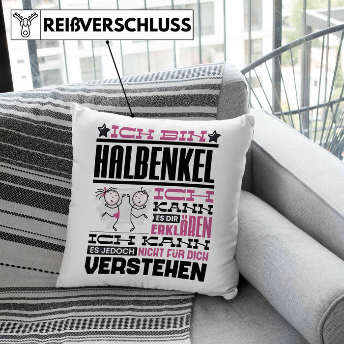 Halbenkel Geschenk Kaffee-Kissen mit Füllung 40x40 Geschenkidee für Halbenkel Ich Bin Halbenkel Ich Kann Es Dir Erklären Jedoch Nicht Für Dich Verstehen Spruch Lustig (Grau) Blau Trendation
