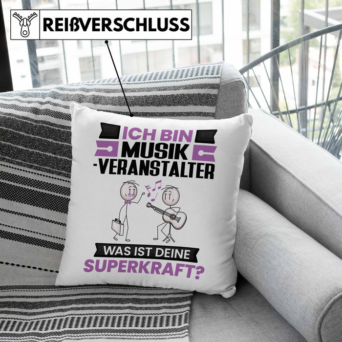 Musikveranstalter Kissen mit Füllung 40x40 Geschenk für Musikveranstalter Geburtstag Lustiger Spruch Was Ist Deine Superkraft (Grau) Grau Trendation