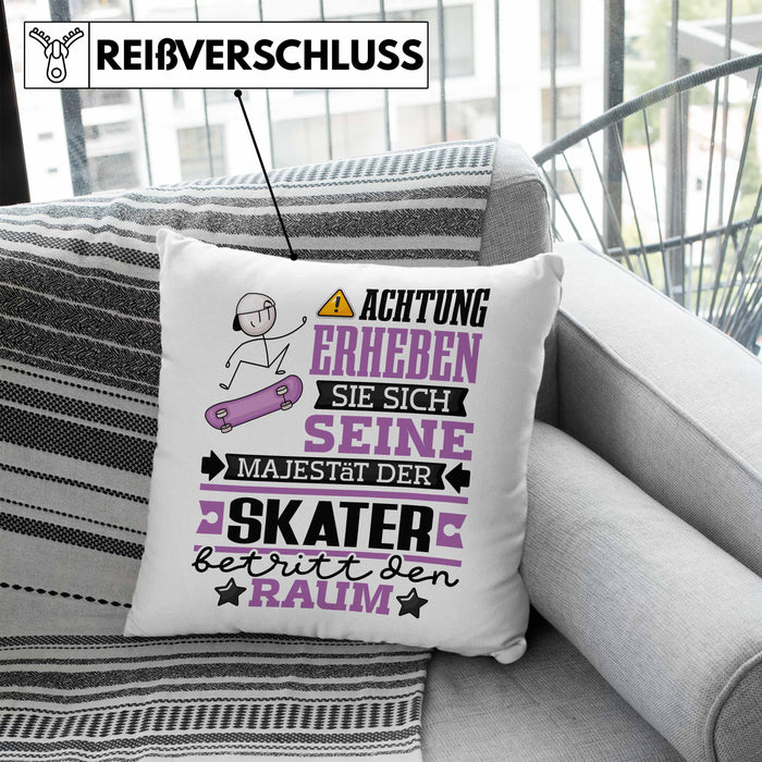 Skater Geschenk Kissen mit Füllung 40x40 Lustiger Spruch Erheben Sie Sich Der Skater Betritt den Raum (Grau) Blau Trendation