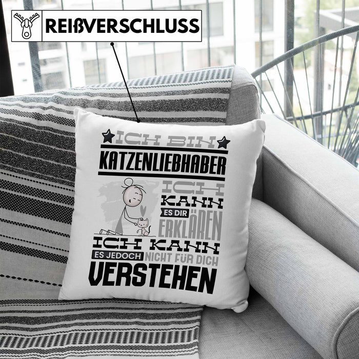 Katzenliebhaber Geschenk Kaffee-Kissen mit Füllung 40x40 Geschenkidee für Katzenliebhaber Ich Bin Katzenliebhaber Ich Kann Es Dir Erklären Jedoch Nicht Für Dich Verstehen Spruch Lustig (Grau) Blau Trendation