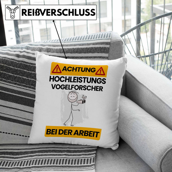 Vogelforscher Kissen mit Füllung 40x40 Geschenk Lustiger Spruch Geschenkidee für Vogelforscher Achtung Hochleistungs Vogelforscher Bei Der Arbeit (Grau) Grau Trendation