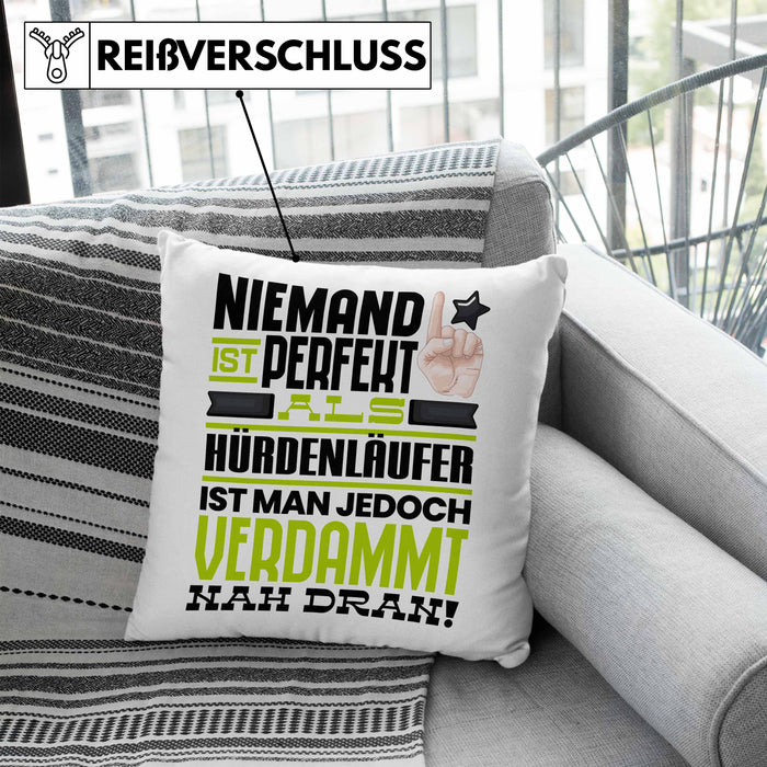 Hürdenläufer Geschenk Kissen mit Füllung 40x40 Lustige Geschenkidee für Hürdenläufer Geburtstag Niemand Ist Perfekt Aber Als Hürdenläufer Ist Man Nah Dran (Grau) Blau Trendation