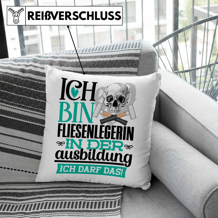 Fliesenlegerin Ausbildung Start Geschenk Kissen mit Füllung 40x40 Ich Bin Fliesenlegerin In Der Ausbildung Ich Darf Das Geschenkidee (Grau) Blau Trendation