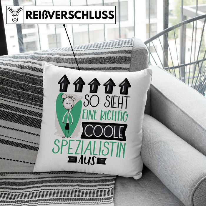 Spezialistin Geschenk Kissen mit Füllung 40x40 Lustig Geschenkidee für Spezialistin Geburtstag So Sieht Eine Richtig Coole Spezialistin Aus Frauen Spruch (Grau) Rosa Trendation