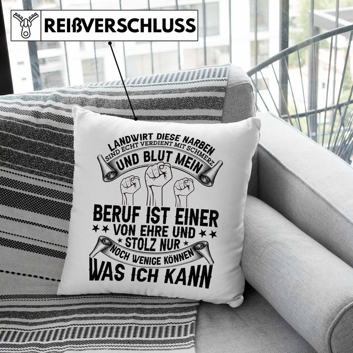 Landwirt Kissen mit Füllung 40x40 Geschenk Diese Narben Sind Echt Geschenkidee Bauer Bauernhof (Grau) Grau Trendation