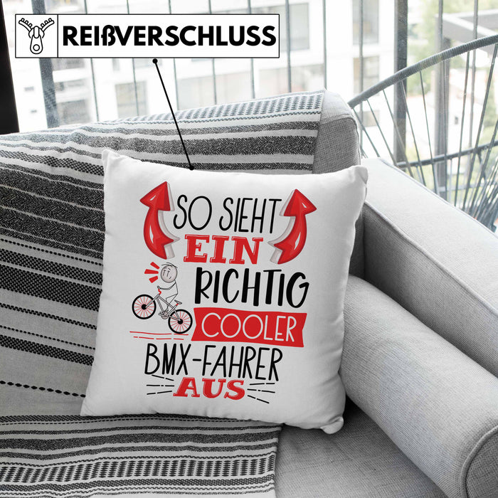 So Sieht Ein Richtig Cooler BMX-Fahrer Aus Geschenk Kissen mit Füllung 40x40 Lustiger Spruch Geschenkidee (Grau) Rosa Trendation