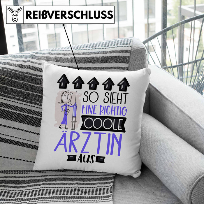 Ärztin Geschenk Kissen mit Füllung 40x40 Lustig Geschenkidee für Ärztin Geburtstag So Sieht Eine Richtig Coole Ärztin Aus Frauen Spruch (Grau) Grün Trendation