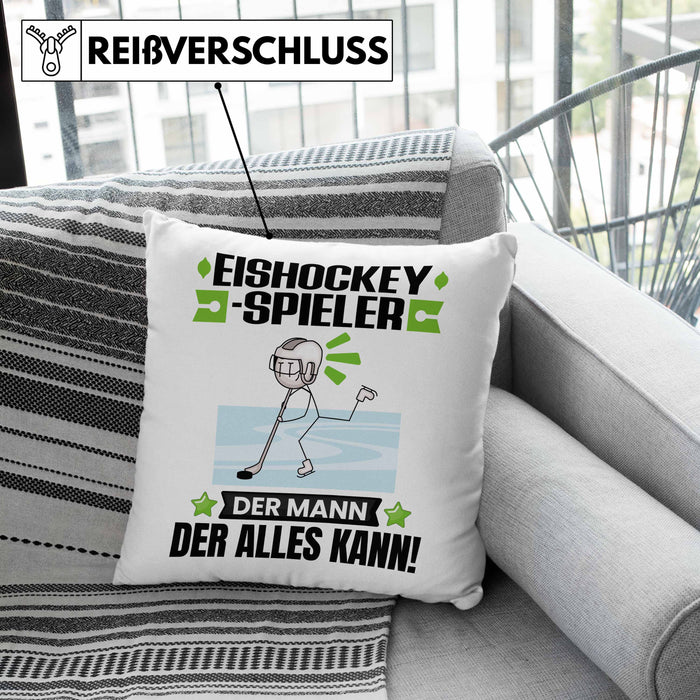 Eishockeyspieler Kissen mit Füllung 40x40 Geschenk für Eishockeyspieler Der Mann Der Alles Kann Geschenkidee zum Geburtstag (Grau) Grün Trendation