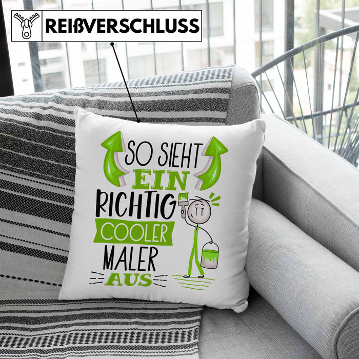 Maler Kissen mit Füllung 40x40 Geschenk So Sieht Ein RIchtig Cooler Maler Aus Geschenkidee Lustiger Spruch Geburtstag (Grau) Blau Trendation