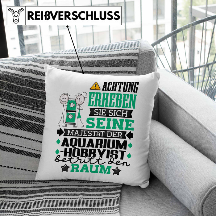 Aquarium-Hobbyist Geschenk Kissen mit Füllung 40x40 Lustiger Spruch Erheben Sie Sich Der Aquarium-Hobbyist Betritt den Raum (Grau) Blau Trendation