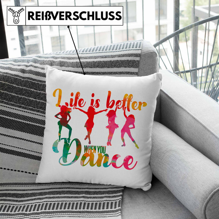 Tanzen Kissen mit Füllung 40x40 Geschenk für Tänzerin Life Is Better When You Dance (Grau) Blau Trendation