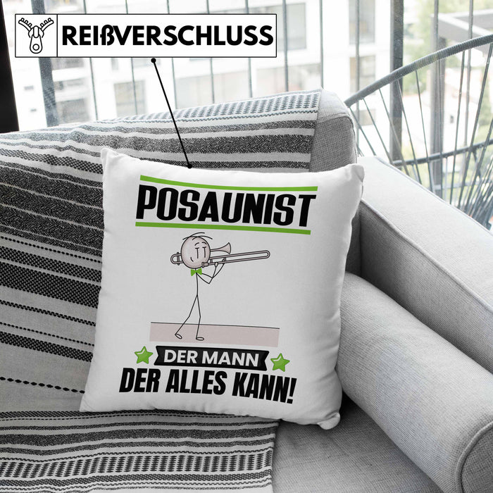 Posaunist Kissen mit Füllung 40x40 Geschenk für Posaunist Der Mann Der Alles Kann Geschenkidee zum Geburtstag (Grau) Grün Trendation