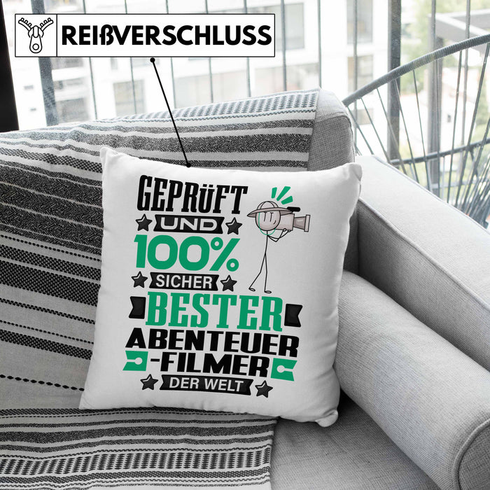 Abenteuerfilmer Geschenk Lustiger Spruch für Abenteuerfilmer Geschenkidee Bester Abenteuerfilmer Der WeltKissen mit Füllung 40x40 (Grau) Rosa Trendation