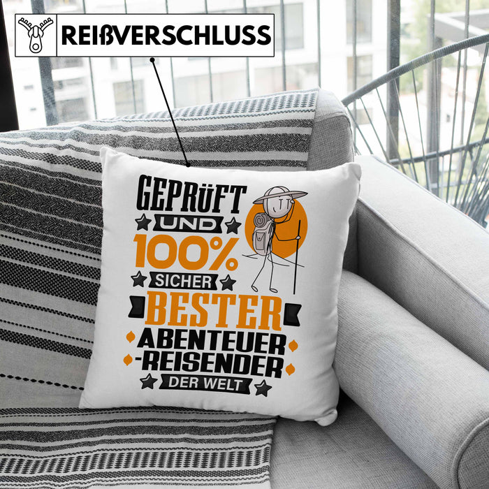Abenteurreisender Geschenk Lustiger Spruch für Abenteurreisender Geschenkidee Bester Abenteurreisender Der WeltKissen mit Füllung 40x40 (Grau) Grau Trendation
