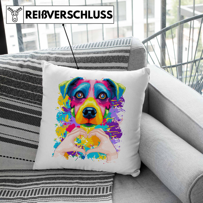 Jack Russell Besitzer Farbe Love Kissen mit Füllung 40x40 Geschenk Lustiger Spruch Geschenkidee Jack Russell Besitzerin (Grau) Grün Trendation